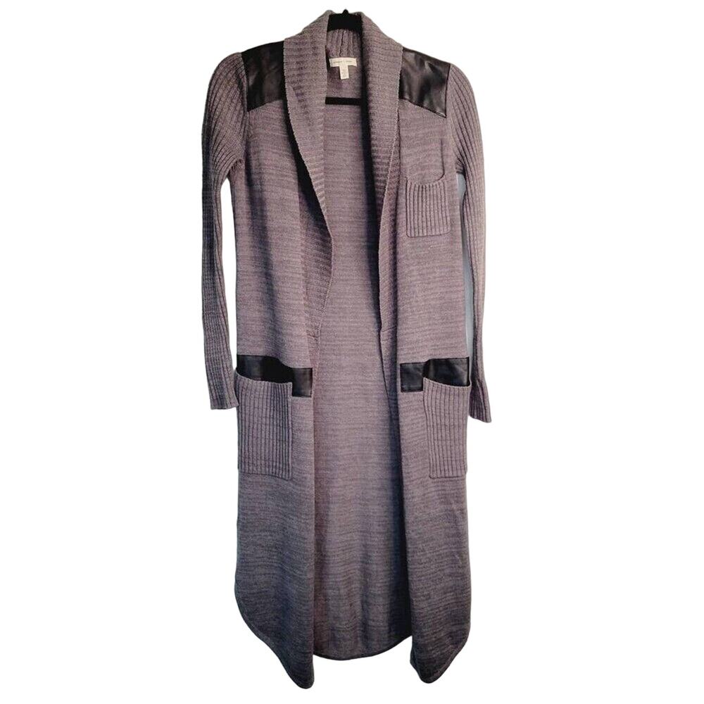 Silence & Noise Womens X-Small Grey Duster Cardigan Sweater Faux Leather Details